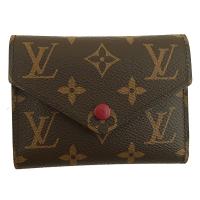 LV 紫紅色內裡經典字紋帆布三折式信封短夾