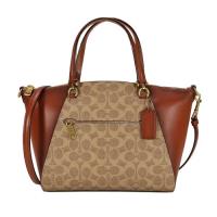 COACH 專櫃款C LOGO PVC牛皮拼接手提斜背兩用水餃包(卡其/棕)