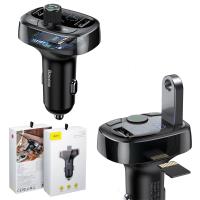 Baseus倍思 S-09車載藍芽MP3接受器+3.4A充電器+音樂(隨身碟,TF卡)讓車上音響有藍芽功能+通話-黑色