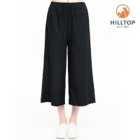 【hilltop山頂鳥】女款超潑水抗UV高腰寬口七分褲S07FH5黑美人
