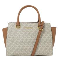 MICHAEL KORS SELMA 撞色防刮拼接手提兩用蝙蝠包.白/咖