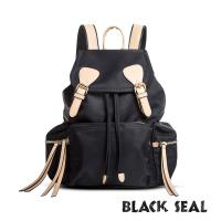 BLACK SEAL 休閒雙扣細尼龍軍旅後背包-卡其黑 BS83111