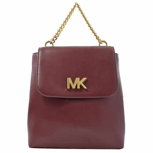 MICHAEL KORS MOTT 金字MK轉扣牛皮翻蓋後背包.啞血紅