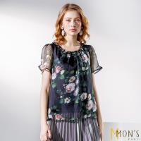 MONS精品浪漫花版縫鑽飄逸上衣