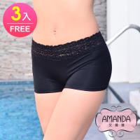 AMANDA艾曼達 高彈力四角平口蕾絲內褲/安全褲 3件組 (M-L)