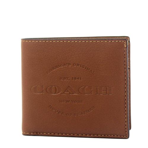 COACH 男款 壓印LOGO牛皮八卡短夾-棕色