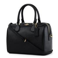COACH 素面防刮皮革手提/斜背二用波士頓包-黑色