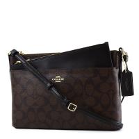 COACH 緹花LOGO防刮皮革斜背小包-咖啡色/附拉鍊收納袋