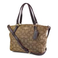 COACH 緹花LOGO織布手提/斜背二用包-棕色/MINI