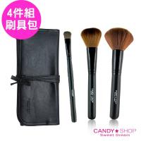 【CANDY SHOP】專業彩妝刷具組(5件組 蜜粉刷、腮紅刷、眼影刷、斜眉刷、刷具包)