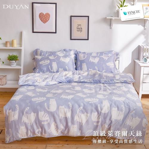 DUYAN竹漾- 100%頂級天絲雙人四件式舖棉兩用被床包組- 清晨的小貓