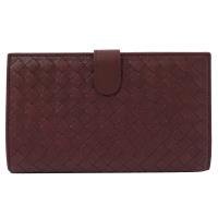 BOTTEGA VENETA 132357 編織皮革扣式中夾.酒紅
