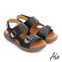 A.S.O 輕量樂活 全牛皮舒適休閒男涼鞋- 黑