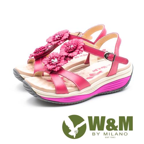 W&M FIT(女)健走運動風 彈力增高涼鞋-桃(另有綠)