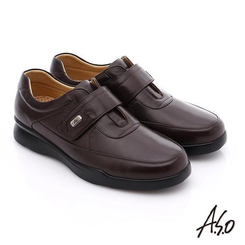 A.S.O 厚切氣墊 真皮魔鬼氈奈米皮鞋- 咖啡