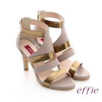 effie 修身美型系列 全真皮雙色拼接金箔露趾高跟鞋- 藕粉