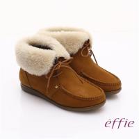 effie 心機美型 真皮羊毛滾邊奈米短筒雪靴- 茶