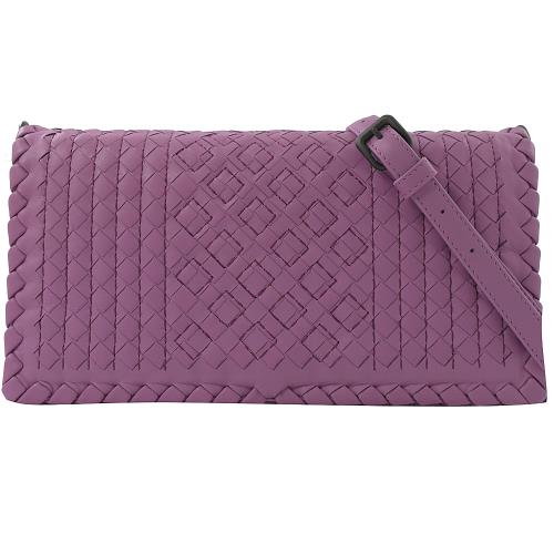 BOTTEGA VENETA 496146 手工編織牛皮翻蓋斜背包.粉紫