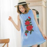 小尺碼-玫瑰刺繡皺感紗背心小洋裝(共三色)lingling
