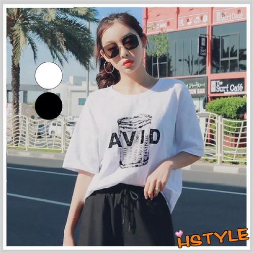 T恤 圓領寬鬆印花五分袖T恤NF11362-創翊韓都