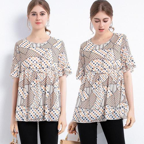 麗質達人 - 8950杏色雪紡印花上衣