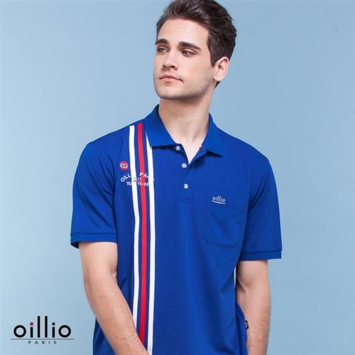 oillio 歐洲貴族 率性條紋短POLO衫 舒適彈性棉布料 魅力藍色 