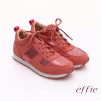 effie 心機美型 絨面真皮亮片綁帶奈米休閒鞋- 桃粉紅