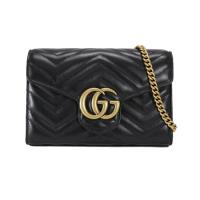 GUCCI Marmont 山型绗縫牛皮迷你鍊帶WOC斜背包(黑色)
