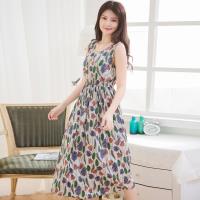 全尺碼-花卉圖騰腰鬆緊長版無袖洋裝(共三色)lingling