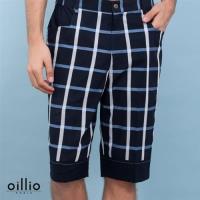oillio歐洲貴族 男裝 休閒格紋直筒短褲 舒適透氣純棉質感柔順布料 藍色-男款 五分褲 休閒褲 吸濕排汗 舒適不悶熱 加大尺寸 大腰圍