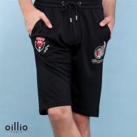 oillio歐洲貴族 男裝 質感超柔彈力休閒短褲 老虎閃電刺繡 黑色-男款 吸濕 排汗 透氣 萊卡彈力 不悶熱 乾爽舒適 大口袋 男裝精品 運動褲