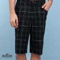 oillio 歐洲貴族 男裝 休閒細條格紋鬆緊短褲 純棉布料舒適穿搭 黑色-男款 精品服飾 裝櫃男裝 運動褲 吸濕排汗 透氣 不悶 加大尺碼