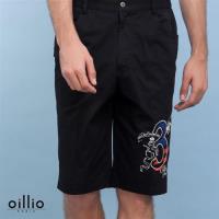 oillio歐洲貴族 男裝 休閒圖案印花短褲 100%純棉棉料休閒款 黑色-男款 吸濕 排汗 不悶熱 優質棉料 高級服裝 送禮品牌推薦 運動褲 大尺碼