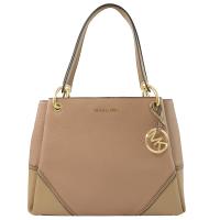 MICHAEL KORS Nicole 新款 荔枝牛皮拼接肩背包.卡其