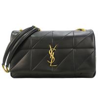 YSL JAMIE三角車線金LOGO小羊皮翻蓋鍊帶肩背(中/黑)