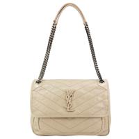 YSL Saint Laurent NIKI 揉製小牛皮霧銀鍊翻蓋肩/斜背包(中/米)