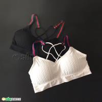 Osun 彈力棉透氣波紋雙交叉美背雙色肩帶運動內衣 2入組(附胸墊) CE176-655