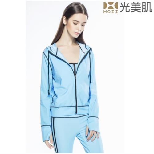 【HOII光美肌】HOII后益先進光學布-機能美膚光能防曬風格連帽T外套-UPF50抗UV涼感(藍光)