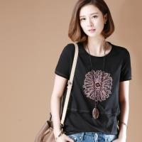 amore 新款寬鬆短袖t恤刺繡圓領小衫