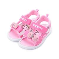 HELLO KITTY 立體蝴蝶結雙魔鬼氈涼鞋 桃 819217 中童鞋 鞋全家福