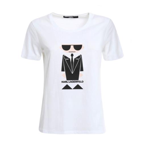 【KARL LAGERFELD 卡爾】經典 K/KOCKTAIL系列老佛爺圖騰棉質短袖T恤(白-S/M/L)