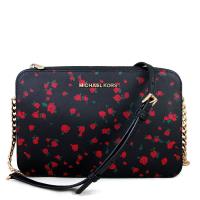 MICHAEL KORS JET SET ITEM 金字LOGO小玫瑰防刮皮革斜背方包(黑色)