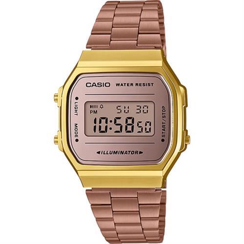 【CASIO】經典復刻造型不鏽鋼電子錶-玫瑰金(A-168WECM-5)