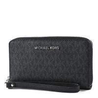 MICHAEL KORS 緹花LOGO防刮皮革拉鍊手掛式長夾/手機包-黑色