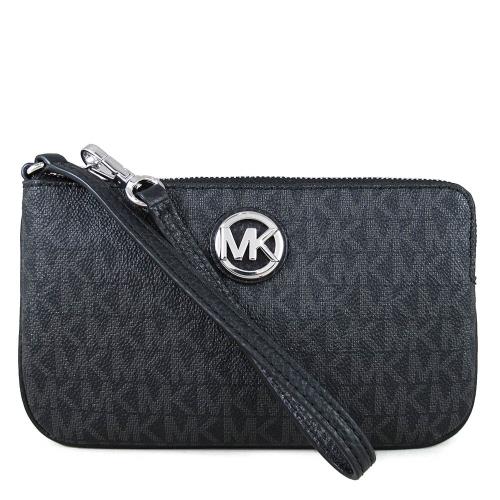 MICHAEL KORS FULTON金字圓標滿版LOGO大手拿包(黑色)