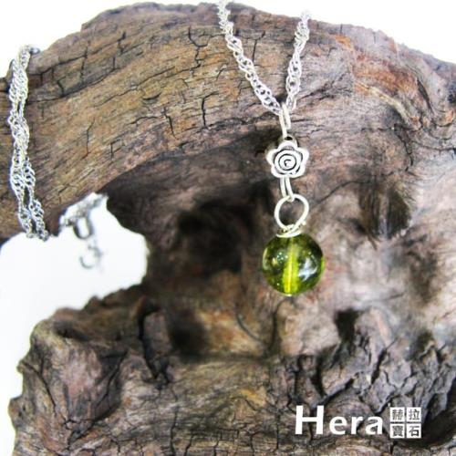 Hera 赫拉 925純銀手作天然橄欖石花朵項鍊/鎖骨鍊