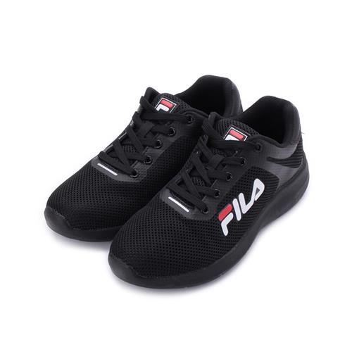 FILA LOGO綁帶輕量跑鞋 全黑 5-J308T-010 女鞋 鞋全家福(6月ii)