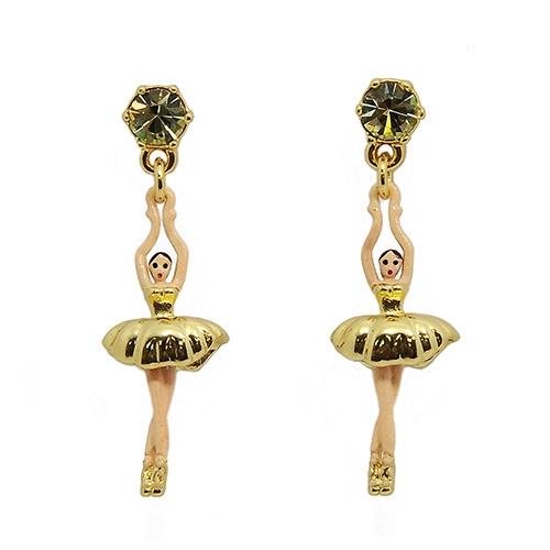 Les Nereides 優雅芭蕾舞女孩系列 芭蕾舞女粉鑽耳環針式 金色