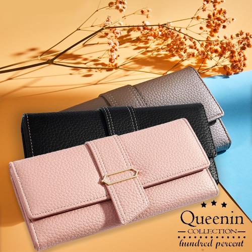 DF Queenin日韓 - 韓版氣質時尚款輕奢華女用零錢包長夾-共3色