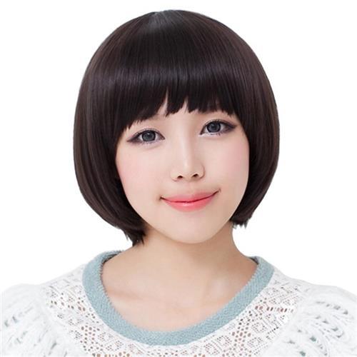 【米蘭精品】整頂假髮真髮絲-齊瀏海短髮鮑伯頭優雅女假髮73vc3